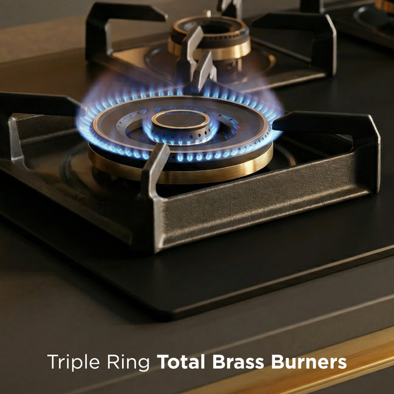 4 Burner DFVS Matt Glass Hob with 2 Triple Ring Total Brass Burners Auto Ignition (BH1094XLDFTHT2TRMG)