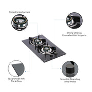 2 Burner Built in Glass Hob features