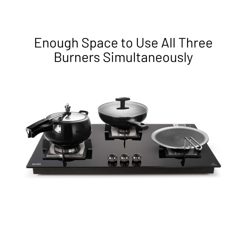 3 Burner Built-in Glass Gas Hob Top Double Ring Forged Brass Burner (1093XLSQHTDBTR)