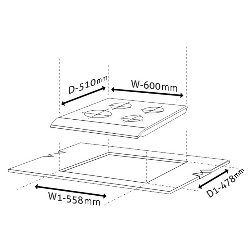 4 Burner Built in Glass Hob dimensions