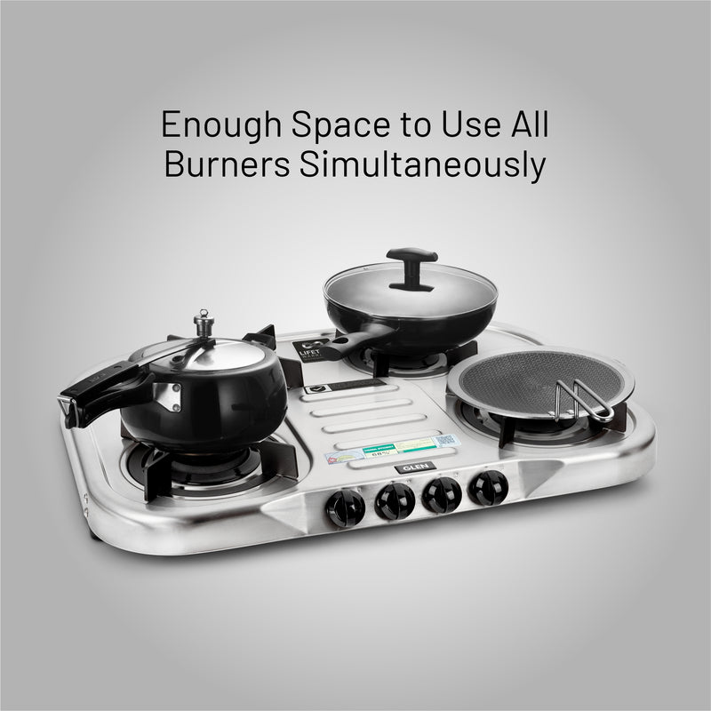 4 Burner Ultra Slim Stainless Steel Gas Stove Extra Wide 1 High Flame 3 Forged Brass Burners - CT1047USDTSS