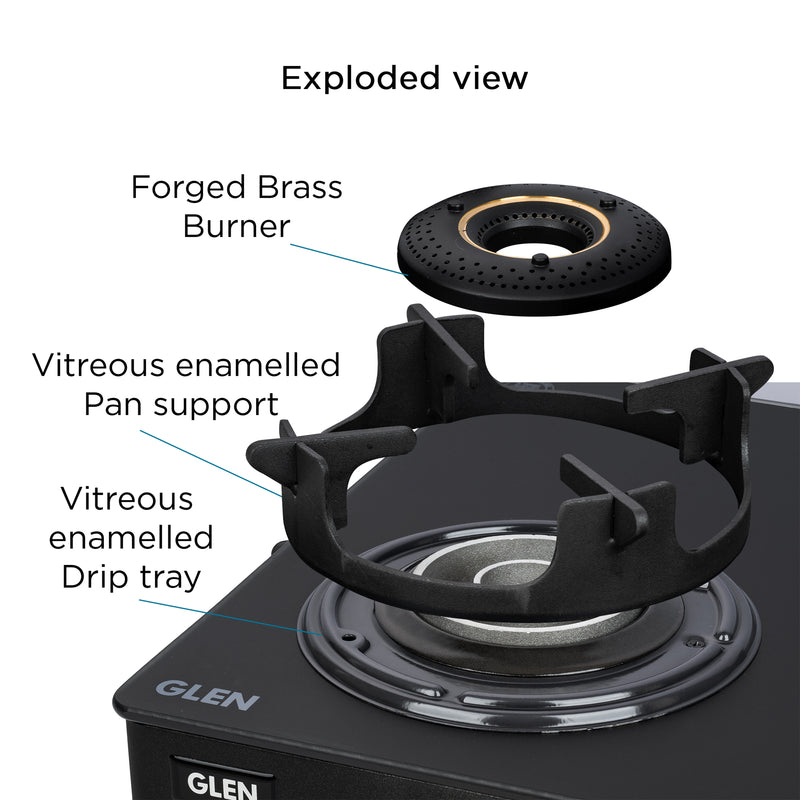3 Burner Ultra Slim Matt Glass LPG Stove with High Flame Forged Brass Burner (CT1037USMG)