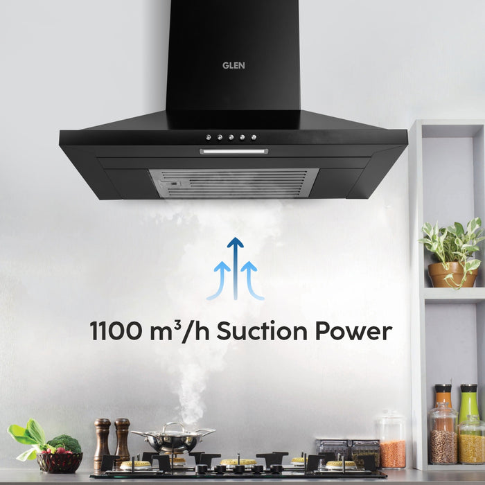 Electric Kitchen Chimney, Pyramid Shape SS Baffle filter 60cm 1100 m³/h - Black (6049 IN BLK)