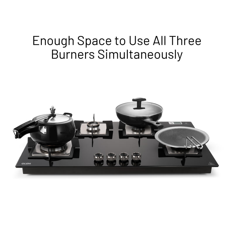 4 Burner Built-in Glass Gas Hob Top Double Ring Forged Brass Burner (1094XLSQHTDBTR)