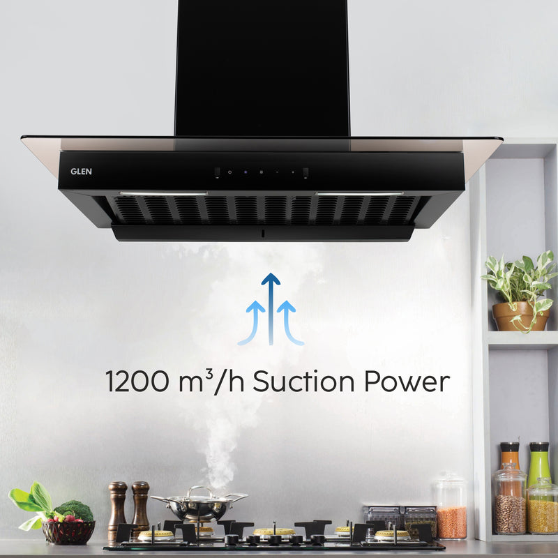 Auto Clean Glass Filter less Kitchen Chimney with Motion Sensor 1200 m3/h (6062 BL Auto Clean 60/90cm)