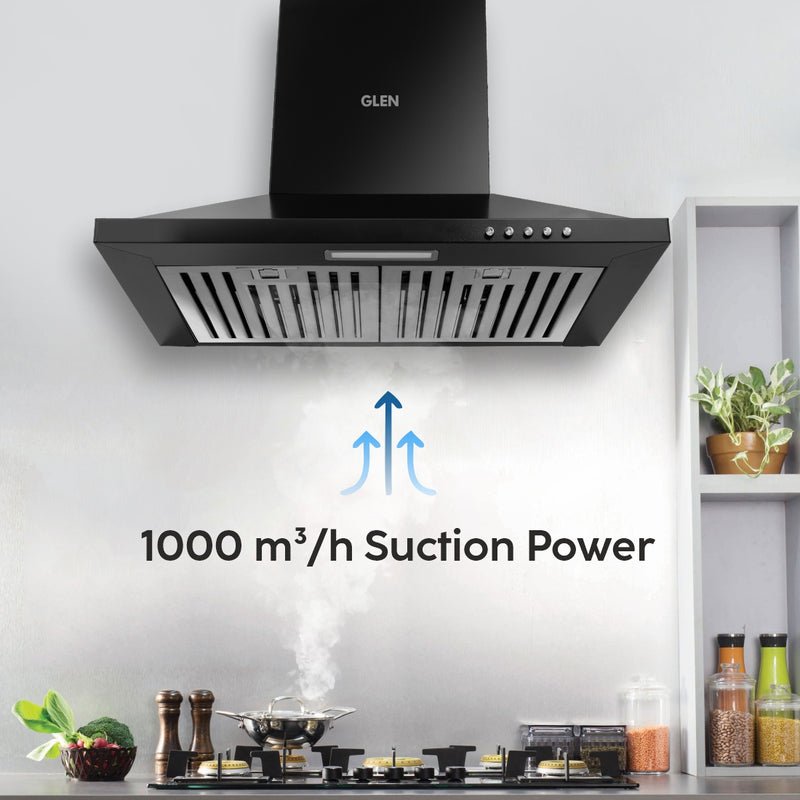 Electric Kitchen Chimney, Pyramid Shape SS Baffle filters 60cm 1000 m³/h - Black (6048 JU BLK)