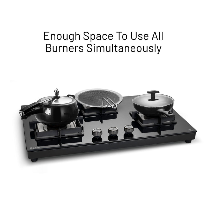 3 Burner Ultra Slim Top Knob Glass Cooktop with High Efficiency Forged Brass Burners - (CT1036USTN)