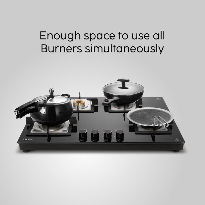 4 Burner Ultra Slim Free Standing Glass Hob Forged Brass Burner (BH1074USBL75)