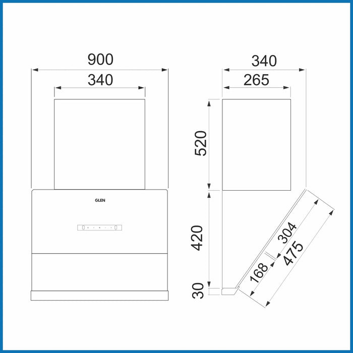 Auto Clean Glass Chimney Filter-less with Motion Sensor, 1400 m³/h - 60/75/90cm (CH 6065 BL AC)