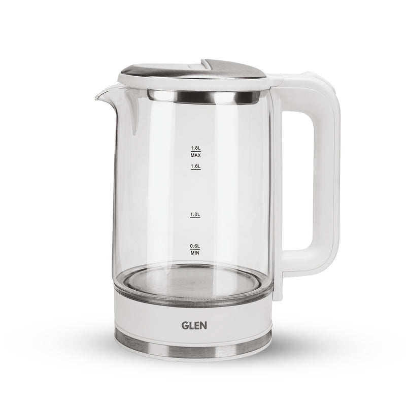 Electric Glass Tea Kettle 1.8 Litre with 360° Rotational Base, Auto Shut-off, 1500W - White/Black (SA-9001)