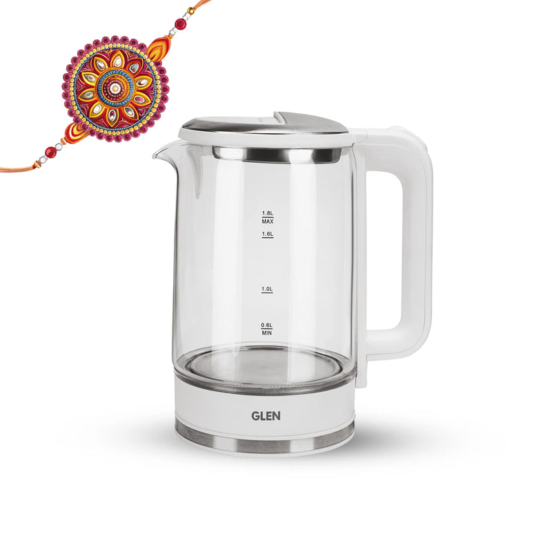 Electric Glass Tea Kettle 1.8 Litre with 360° Rotational Base, Auto Shut-off, 1500W - White/Black (SA-9001)