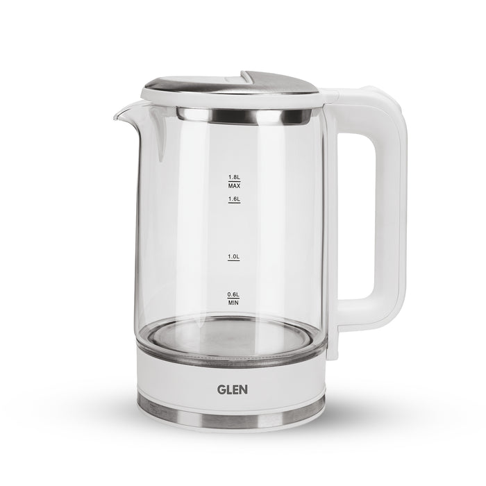 Electric Glass Tea Kettle 1.8 Litre with 360° Rotational Base, Auto Shut-off, 1500W - White/Black (SA-9001)