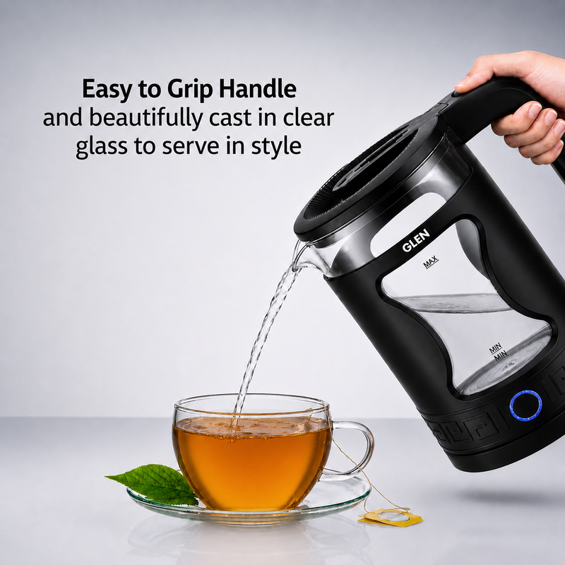 Electric Glass Kettle 1.5 Litre with 360° Rotational Base, Auto Shut-off, 1500 W (SA9003BL)