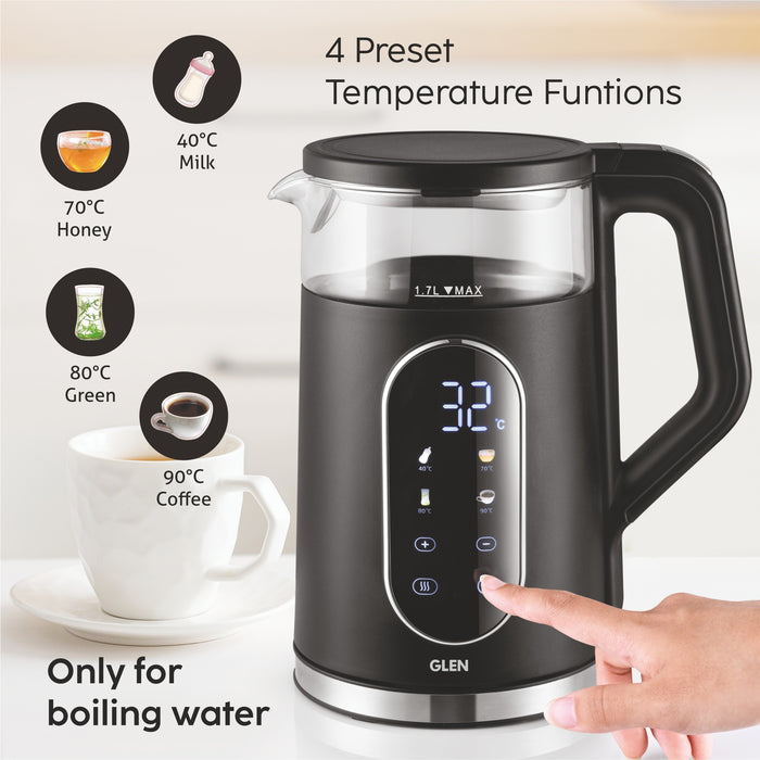 Electric Kettle 1.5 Litre with Digital Display Touch Control and 4 Pre Set Functions, Auto Shutoff, 2000W (SA-9008GLBL)