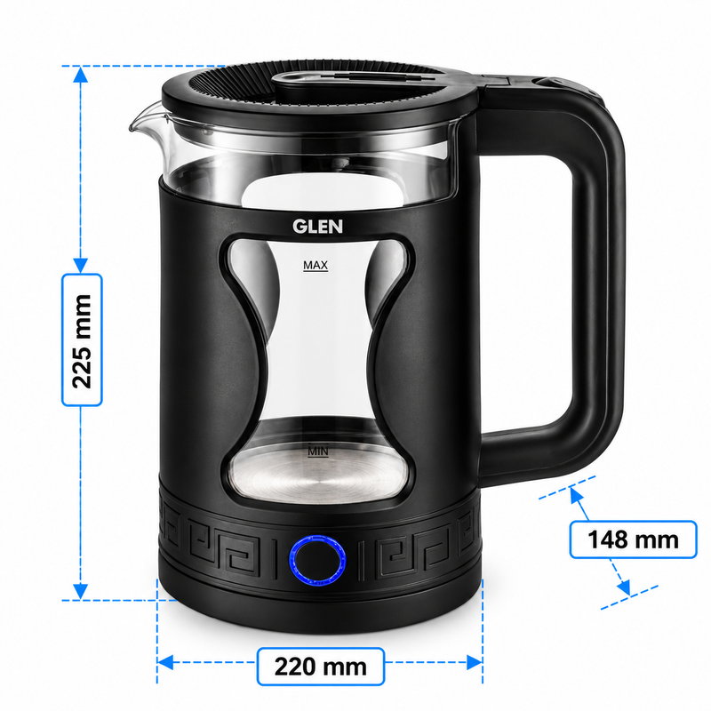 Electric Glass Kettle 1.5 Litre with 360° Rotational Base, Auto Shut-off, 1500 W (SA9003BL)