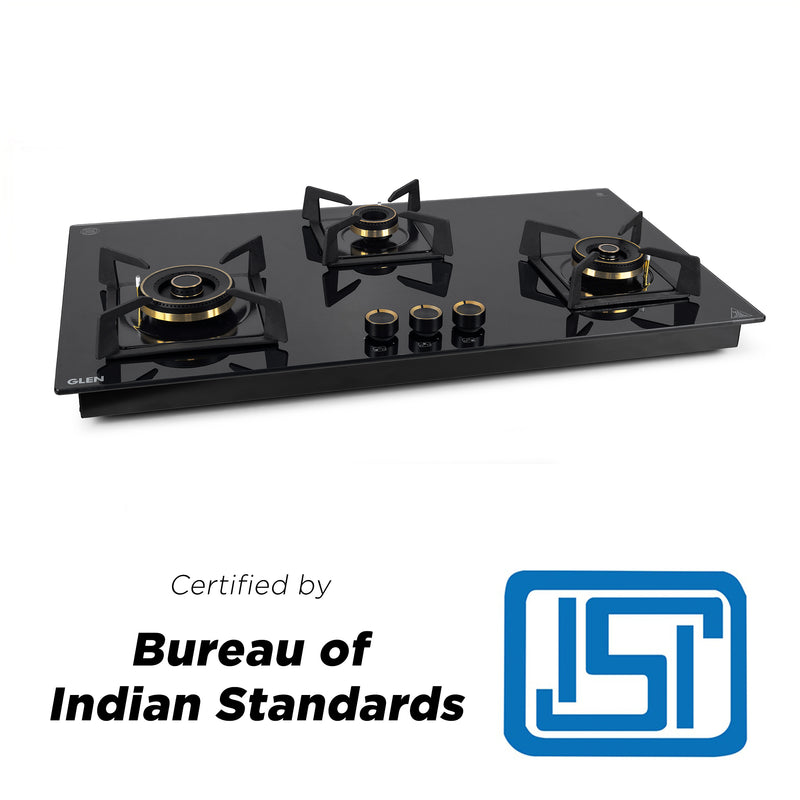 3 Burner DFVS Glass Hob with 2 Triple Ring Total Brass Burners Auto Ignition (BH1093XLDFTHT2TR)