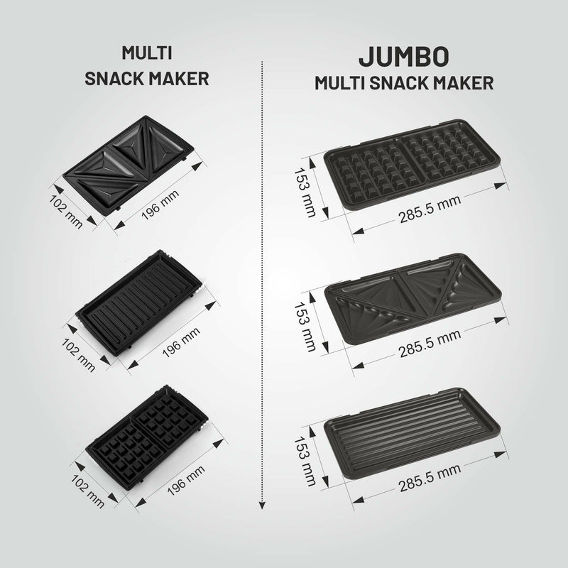 Electric Jumbo Multi Snack Maker with 3 sets of Sandwich, Grill & Waffle Non-Stick Plates, 1000W - (SA3023JMSM)