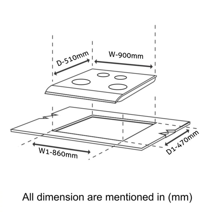 4 Burner DFVS XL Glass Hob with 2 Triple Ring Forged Brass Burners Auto Ignition (BH1094XLDFHT2TR)