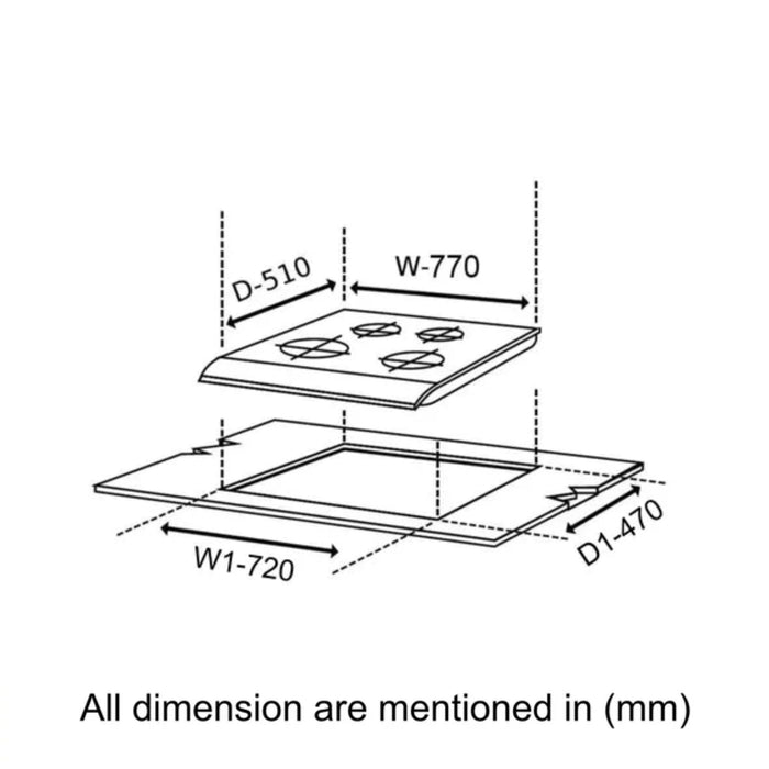 4 Burner DFVS Glass Hob with 2 Triple Ring Forged Brass Burners Auto Ignition (BH1074DFHT2TR77)