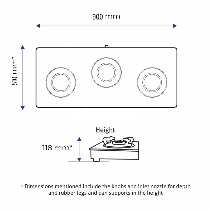 4 Burner DFVS Glass Hob with 2 Triple Ring Total Brass Burners Auto Ignition (BH1094XLDFTHT2TR)