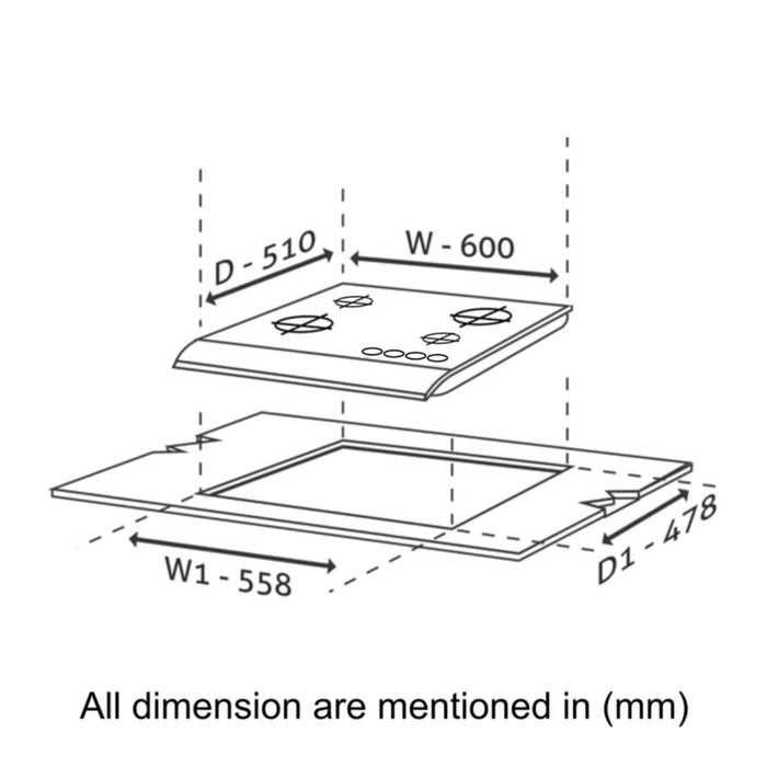 4 Burner DFVS Glass Hob with Triple Ring Forged Brass Burners Auto Ignition (BH1064DFHTTR)
