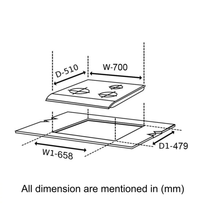 3 Burner DFVS Glass Hob with Mini Triple Ring Forged Brass Burner Auto Ignition (BH1073DFHTMTR70)