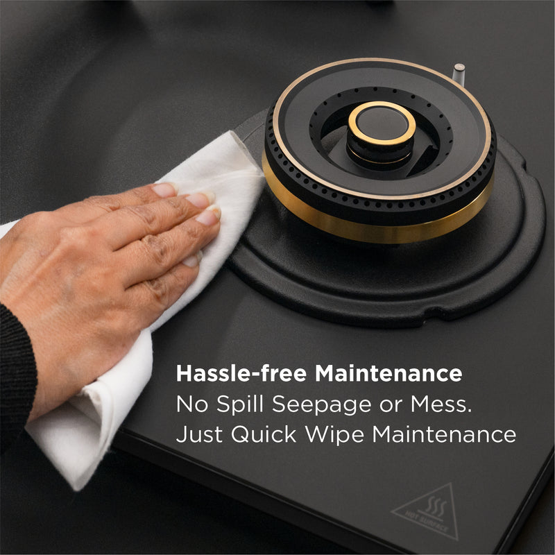 4 Burner DFVS Matte Glass Hob Top 2 Triple Ring Full Brass Burners Auto Ignition (BH-1094RCIHTDFT2TRMG)