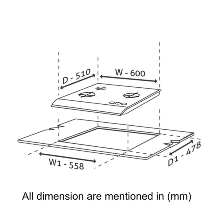 3 Burner DFVS Glass Hob with Triple Ring Forged Brass Burners Auto Ignition (BH1063DFHTTR)