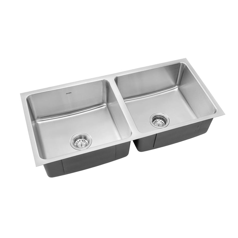 Stainless Steel Grade 304 Sink for Kitchen, Double Bowl Press Sink 45x20x9 inches, Glossy Finish (KS-SP45209DBG)