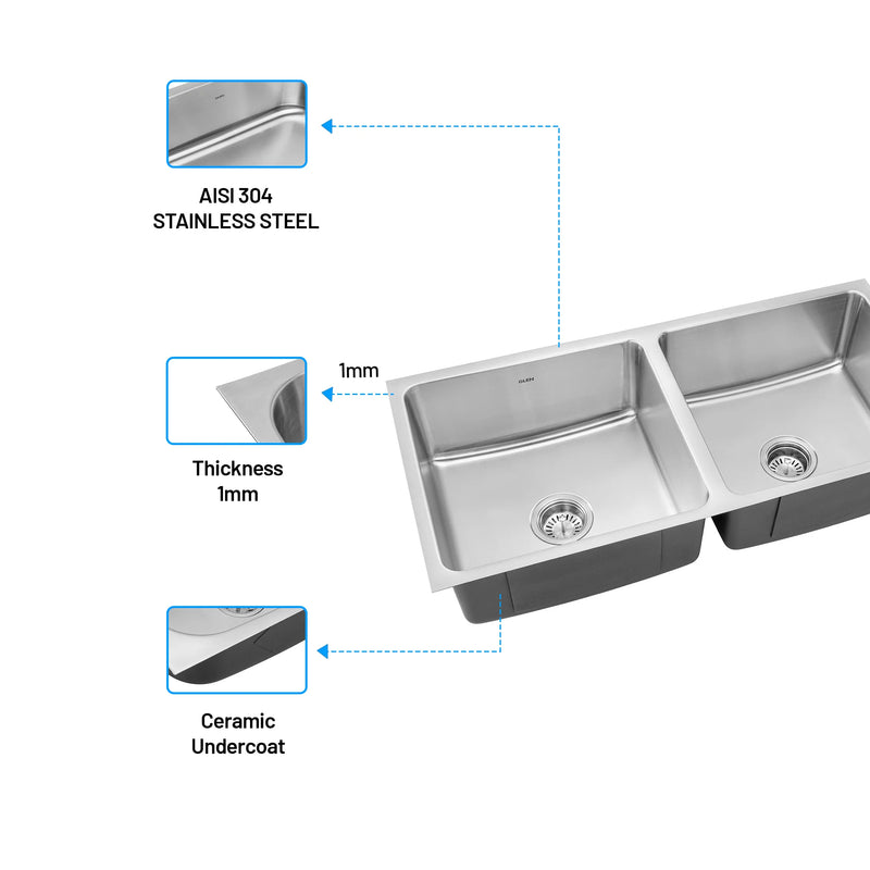 Stainless Steel Grade 304 Sink for Kitchen, Double Bowl Press Sink 45x20x9 inches, Matte Finish (KS-SP45209DBM)