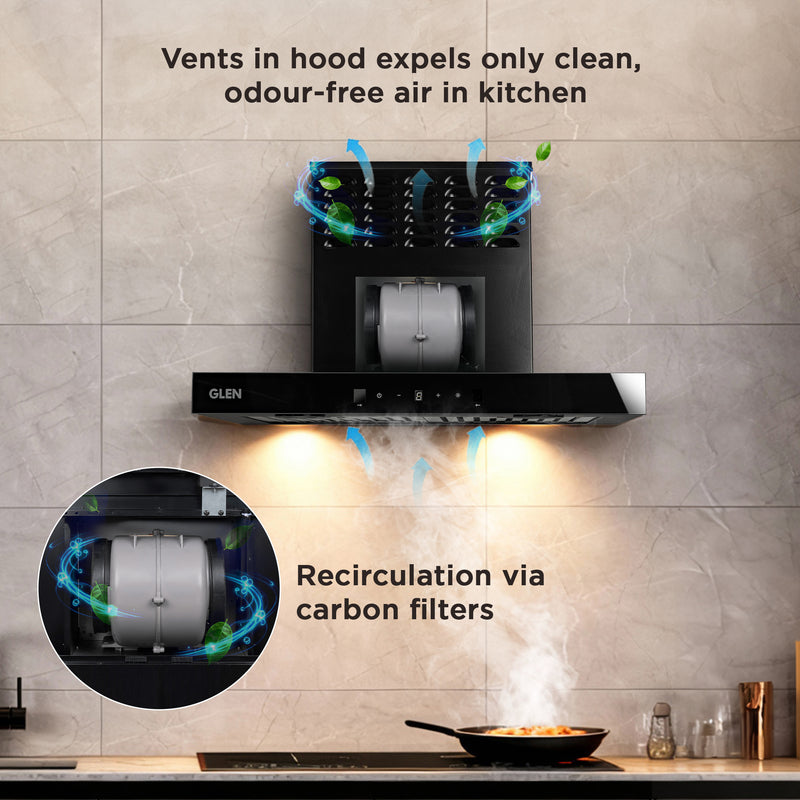 Wall Mounted Ductfree Kitchen Chimney Plug & Clear with Baffle filters 60cm 1100 m3/h -Black (CH6052DFMSBFBL60)