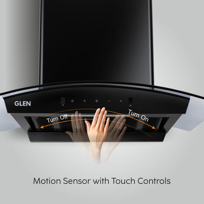 Auto Clean Curved Glass Filter less Kitchen Chimney with Touch Control Motion Sensor