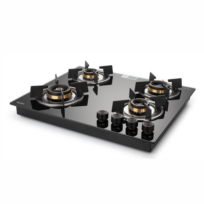 4 Burner Glass Gas Hob Top with Triple Ring, Total Double Ring Brass Burner Auto Ignition (BH1064ROHTTDBMTR)