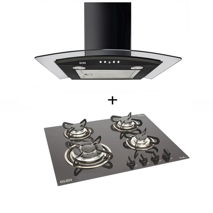 4 Burner Built in Glass Hob (1065 TR) + Chimney 60cm Baffle Filter 1000m3h (6070 JU BL)