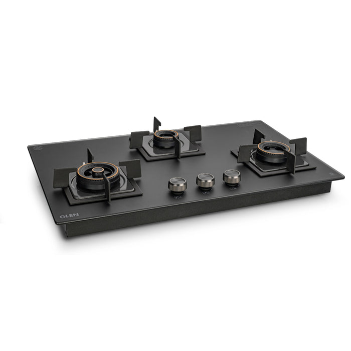 3 Burner Matt Glass Hob Top Mini Triple Ring Burner Double Ring Forged Brass Burners Auto Ignition (BH1073SQHTMTRMG)