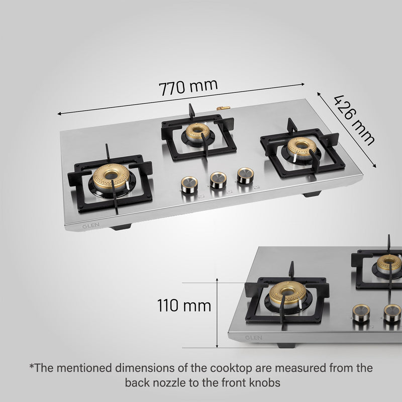 3 Burner Ultra Tuff Free Standing Hob with Forged Brass Burners Auto Ignition (BH1073XLSQFSUTSSAI)