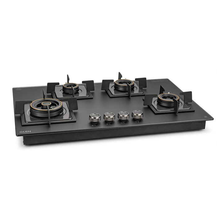 4 Burner Matt Glass Hob Top Triple Ring Burner Double Ring Forged Brass Burner Auto Ignition (BH1074SQHTTRMG)