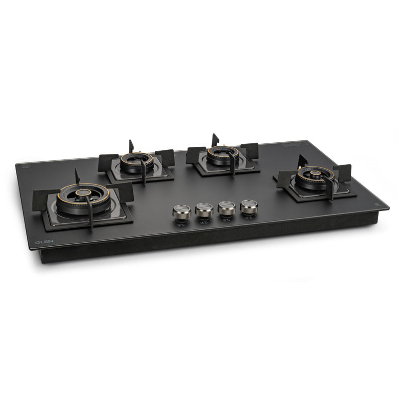4 Burner Matt Glass Hob Top 2 Triple Ring Burner Double Ring Forged Brass Burner Auto Ignition (BH1094SQHT2TRMG)