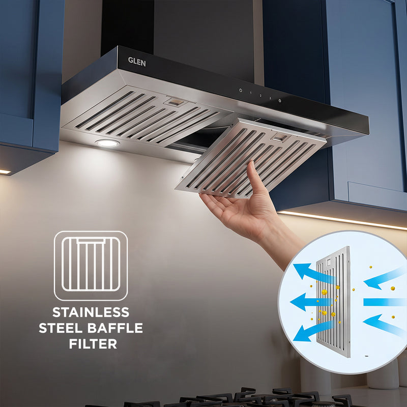 Designer Kitchen Chimney with Touch Control Baffle filters 60cm 1000 m3/h - (6056 SX TS)
