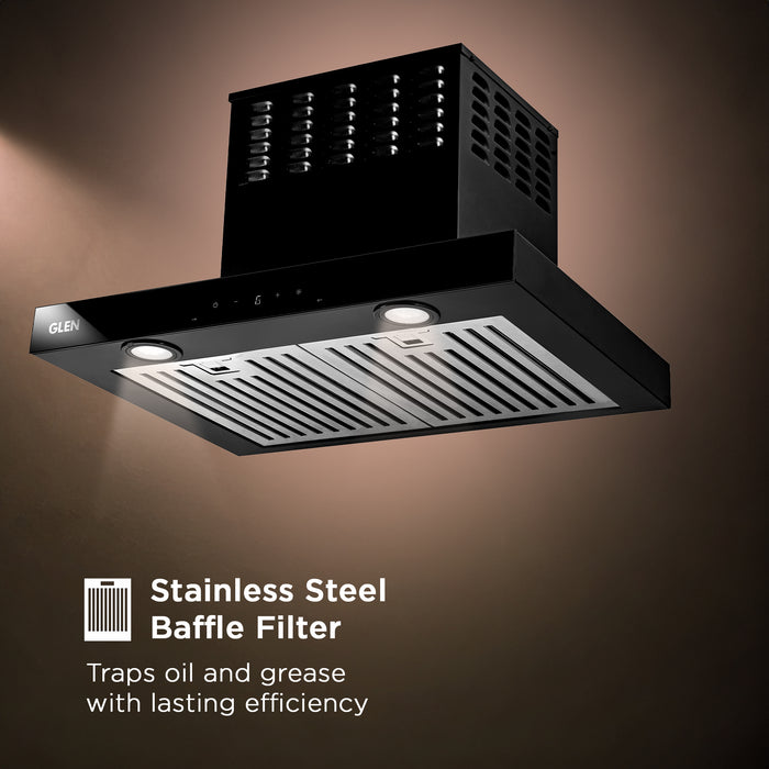 Wall Mounted Duct Free Kitchen Chimney Plug & Clear with Baffle filters 60cm 1100 m3/h -Black (CH6052DFMSBFBL60)