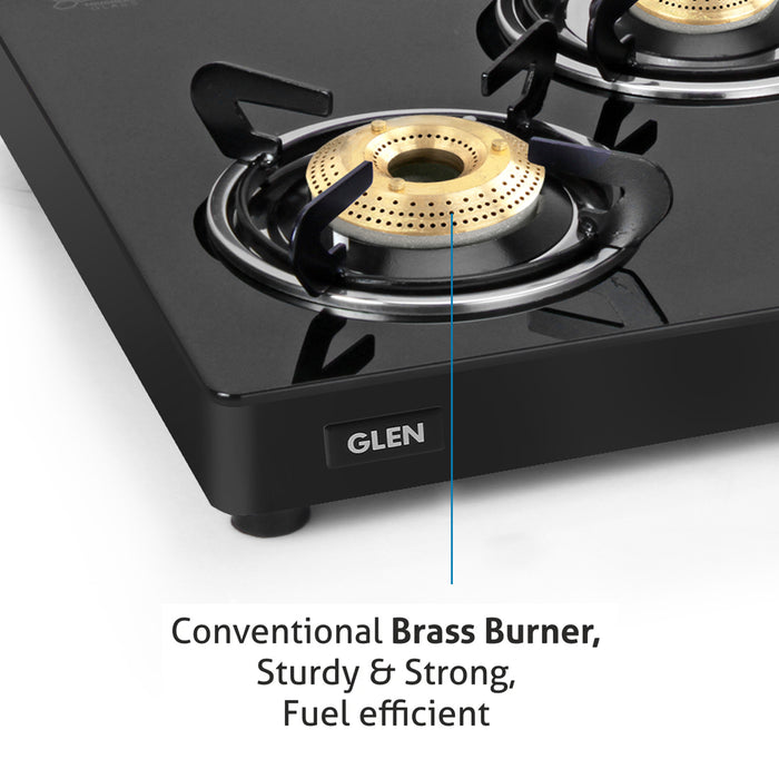 4 Burner Glass Gas Stove Extra Wide 1 High Flame 3 Brass Burners (CT1044GTXL) - Manual/Auto Ignition