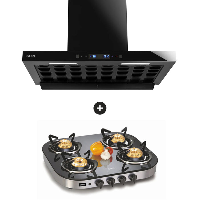 4 Burner Gas Stove Brass Burner (CT1046GTAI) + Auto Clean Chimney with BLDC Motor 60cm 1600 m3h (CH6052BLDCAC60)