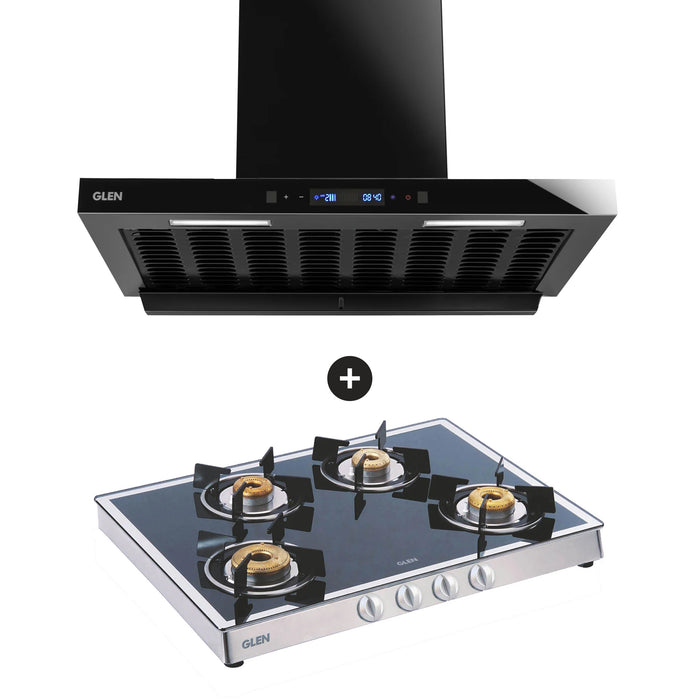 4 Burner Gas Stove Forged Brass Burner (CT1048GTFBM) + Auto Clean Chimney with BLDC Motor 76cm 1600 m3h (CH6052BLDCAC76)