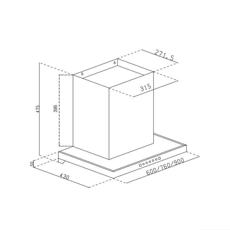 Auto Clean Filterless Chimney with Heat Sensor, 60/76/90cm 1400 m3/h - Black (CH 6052 HSR BL AC)