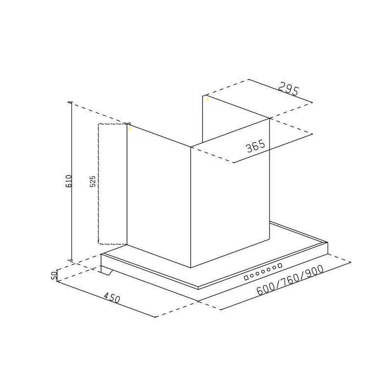 Auto Clean Filterless Chimney with Heat Sensor, 60/76/90cm 1400 m3/h - Black (CH 6055 BL MS AC)