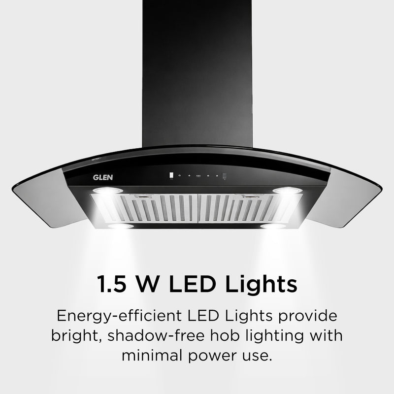 Island Kitchen Chimney Curved Glass Touch Control Motion Sensor Baffle filters 90cm 1250 m3/h (CH6071MSISBL90)
