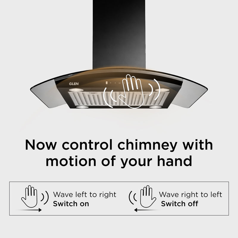 Island Kitchen Chimney Curved Glass Touch Control Motion Sensor Baffle filters 90cm 1250 m3/h (CH6071MSISBL90)