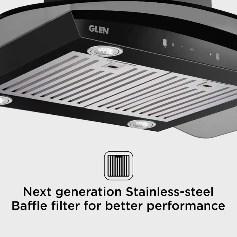 Island Kitchen Chimney Curved Glass Touch Control Motion Sensor Baffle filters 90cm 1250 m3/h (CH6071MSISBL90)