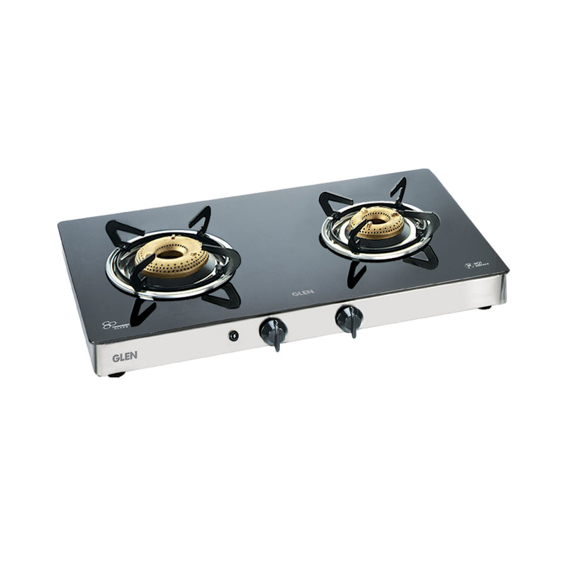 2 Burner LPG Glass Gas Stove with High Flame Forged Brass Burner (CT1021GTFBHF) - Manual/Auto Ignition