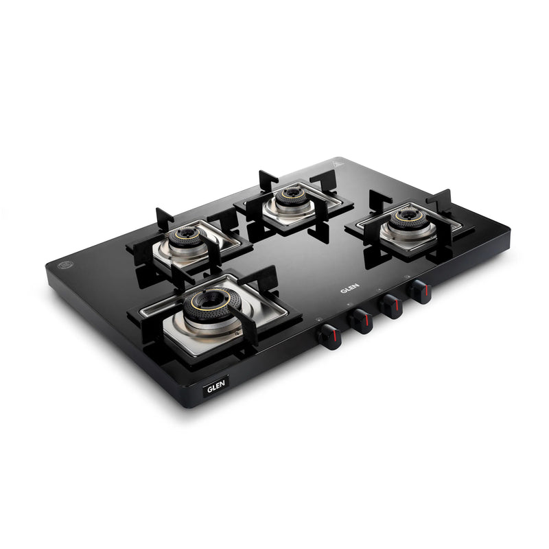 4 Burner Ultra Slim Glass Gas Stove 1 High Flame 3 Forged Brass Burner - Manual / Auto Ignition (CT1047USBL)